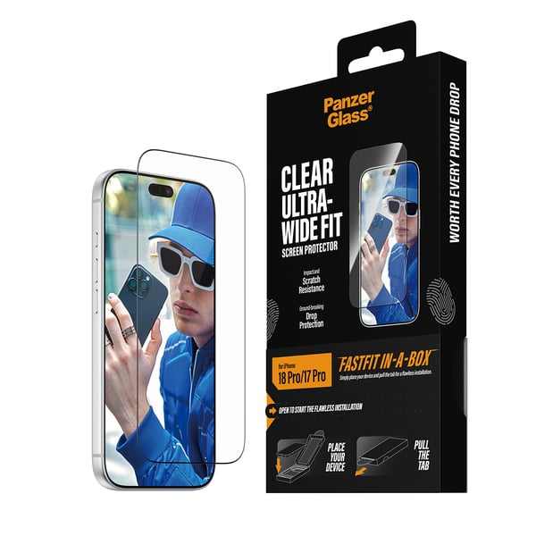 PanzerGlass ® Screen Protector iPhone 2026 Pro | 17 Pro | Ultra-Wide Fit w. FASTFIT IN-A-BOX Genomskinligt skärmskydd 1 styck