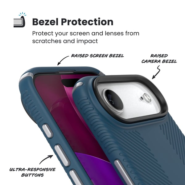 Speck Presidio2 Grip ClickLock & MagSafe - iPhone Air Cover (Deep Sea / Silver Metallic / Spell Blue)