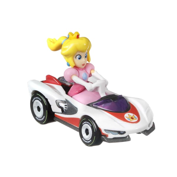 Hot Wheels Mario Kart , pakke med 4 køretøjer og 1 eksklusiv bilmodel, der kan samles på