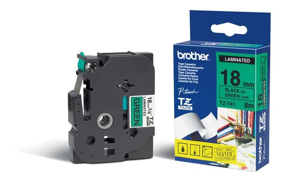 Brother TZ-741 etikettien kirjoitusnauha Musta vihreällä