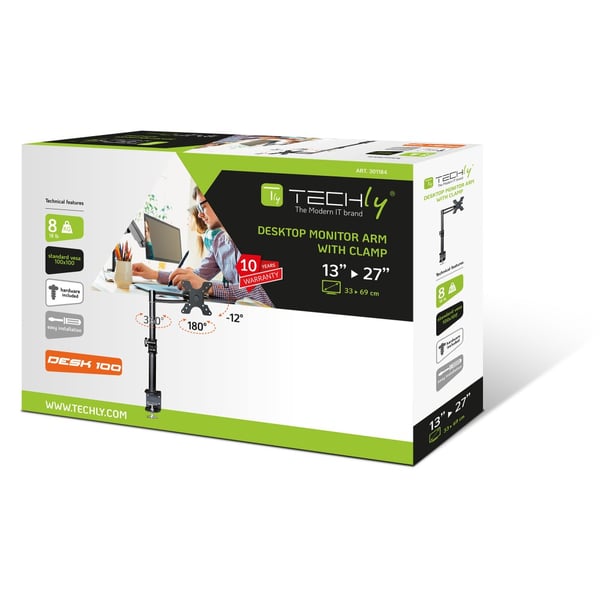 Techly ICA-LCD 501BK skærmbeslag og -stativer 68,6 cm (27") Skrivebord Sort