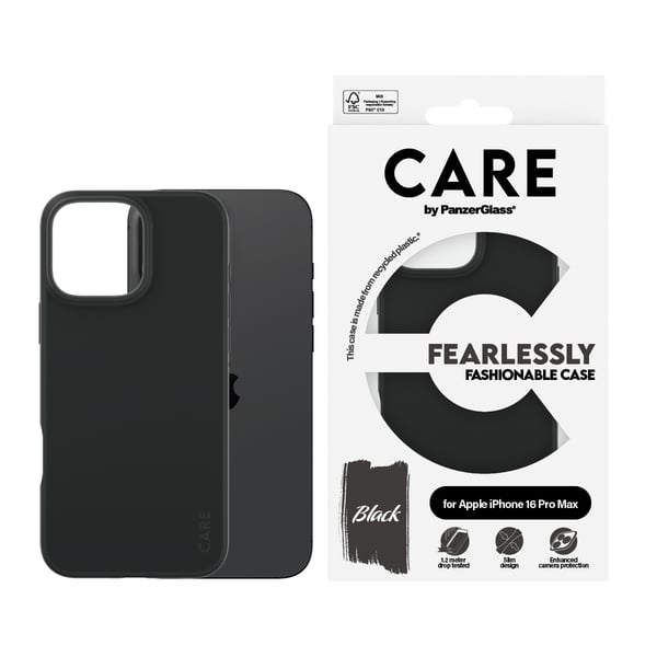 CARE Moderigtigt Cover | Bagcover | Apple | iPhone 16 Pro Max | Genbrugsplast | Sort