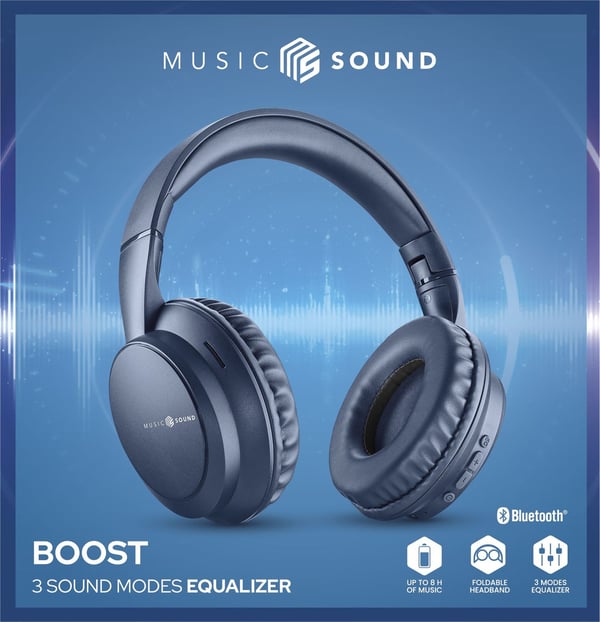 Music Sound BTHEADBMSBOOSTB kuulokkeet ja kuulokemikrofoni Langaton Pääpanta Puhelut/Musiikki Bluetooth Sininen