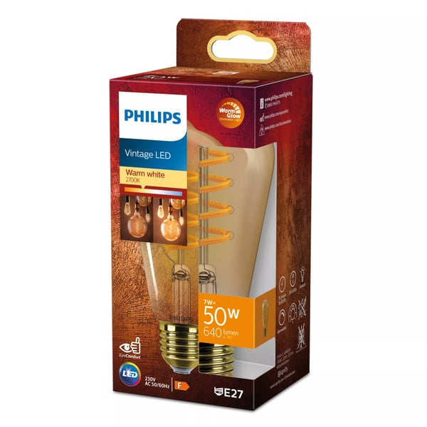 Philips Filament pære, ravfarvet 50 W ST64 E27