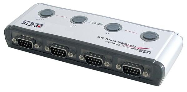 Lindy 42858 seriel konverter/repeater/isolator USB 1.1 RS-232 Sort, Sølv