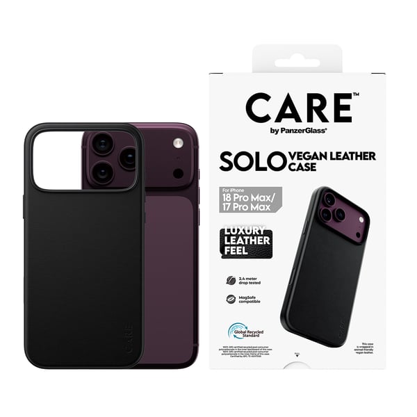 PanzerGlass CARE™ by ® Solo Vegan Leather Case Black w. MagSafe iPhone 2026 Pro Max | 17 Pro Max mobiltelefon etui Cover Sort
