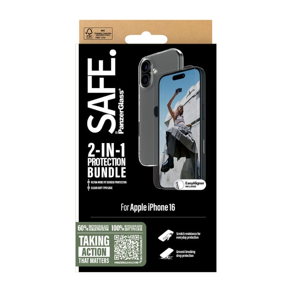 PanzerGlass SAFE. by ® 2-in-1 Protection Bundle iPhone 16 Genomskinligt skärmskydd Apple 1 styck