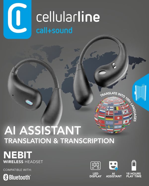 Cellularline BTNEBITTWSK kuulokkeet ja kuulokemikrofoni True Wireless Stereo (TWS) Avoin korva (open-ear), In-ear Puhelut/Musiikki Bluetooth Musta