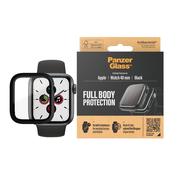 PanzerGlass ® Full body Case Black Apple Watch Series SE 3 | SE | 6 | 5 | 4 | 40mm Genomskinligt skärmskydd 1 styck