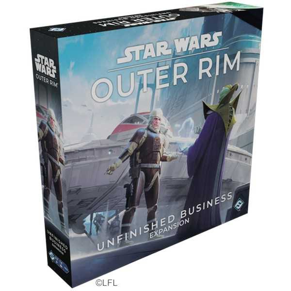Asmodee Star Wars Outer Rim: Unfinished Business Expansion Packed with more of everything the game has to offer: characters, ships, gear, bounties, jobs, encounters, dice, and more! Two new tiles allow players to cross the galaxy by passing through the Core Worlds, and the new “favors” and “ambitions” change up how the game is played. Fire up your engines—it’s time to get down to business. Lautapeli