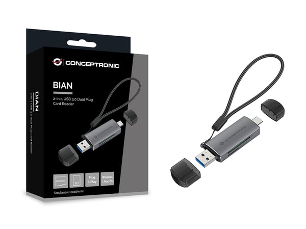 Conceptronic BIAN05G kortinlukija USB 3.2 Gen 1 (3.1 Gen 1) Type-A/Type-C Harmaa