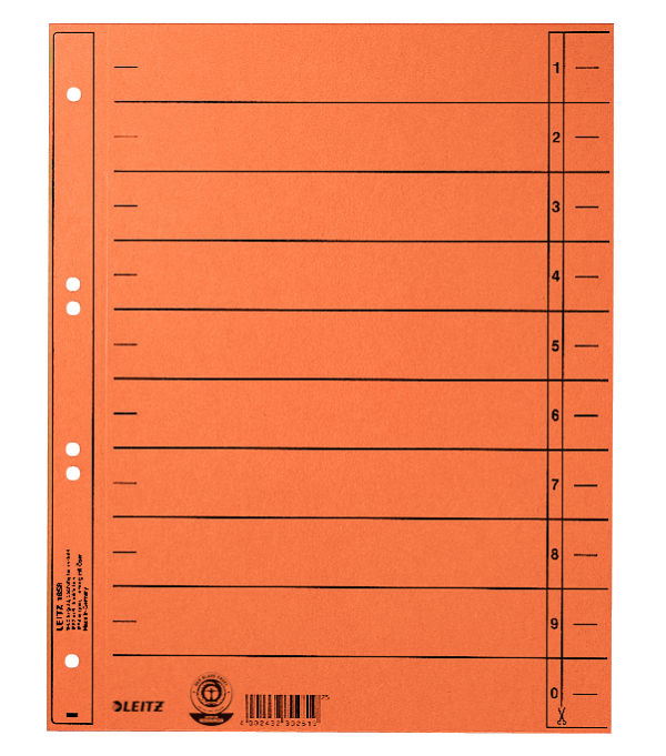 Leitz 16580045 faneskiller Numerisk faneindeks Pap Orange