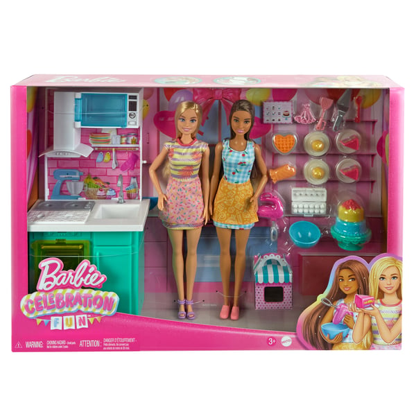 Barbie Celebration Fun-dukker og tilbehør, bagelegesæt med 2 dukker, ovn og over 15 stk. tilbehør