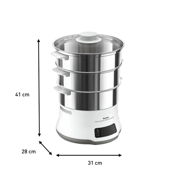 Tefal Convenient Series Deluxe VC502D höyrykeitin 3 kori(a) Pöytämalli 900 W Ruostumaton teräs, Valkoinen