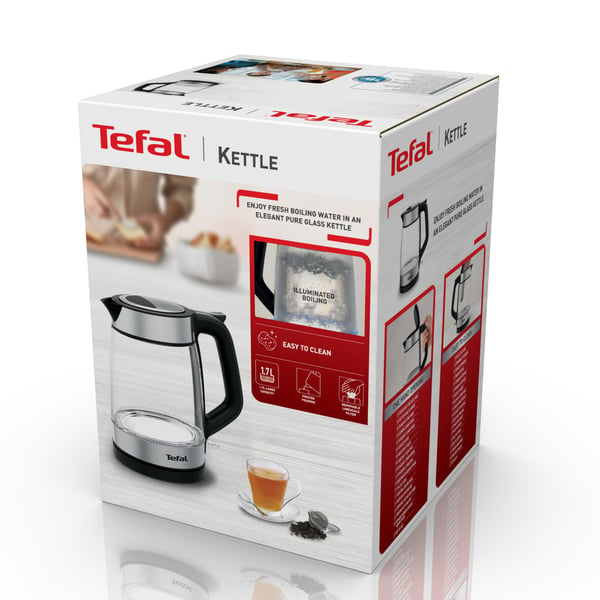 Tefal Glass Kettle KI605830 vattenkokare 1,7 l 2200 W Svart, Silver, Transparent