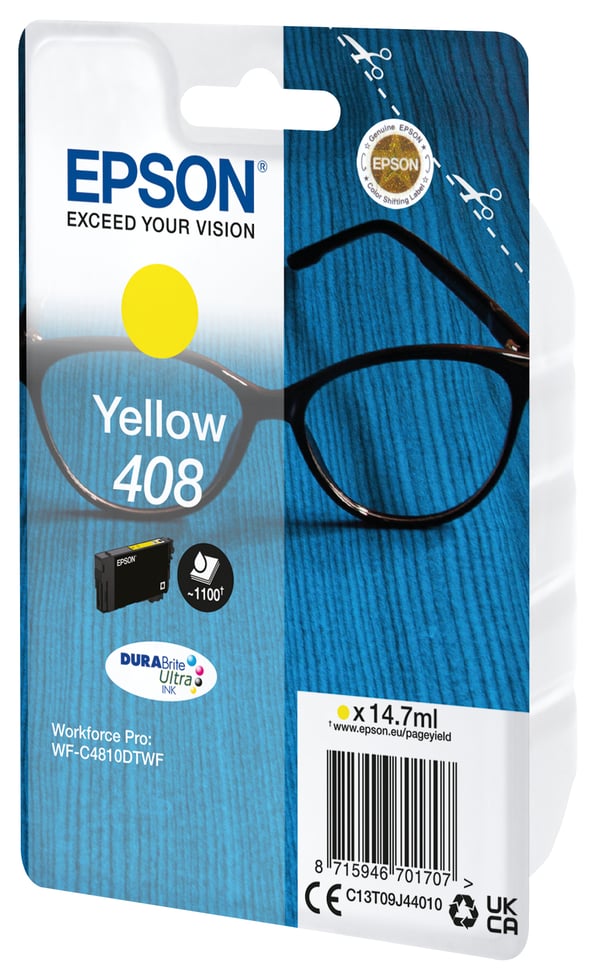 Epson 408 Läsglasögon, DURABrite Ultra-bläck, Single, gult Epson 408 Läsglasögon, DURABrite Ultra-bläck, Single, gult