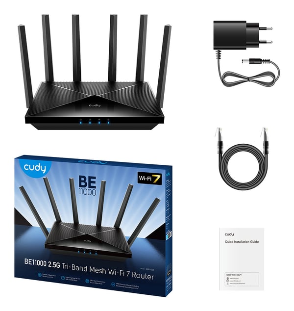 Cudy WR11000 langaton reititin 2.5 Gigabit Ethernet Kolmikaista (2,4 GHz/5 GHz/6 GHz) Musta