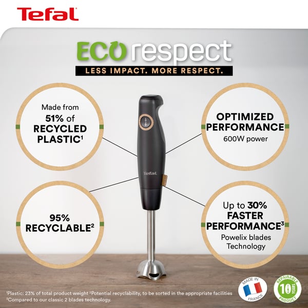 Tefal Eco Respect HB46E8 0,8 L Upotettava sekoitin 600 W Musta