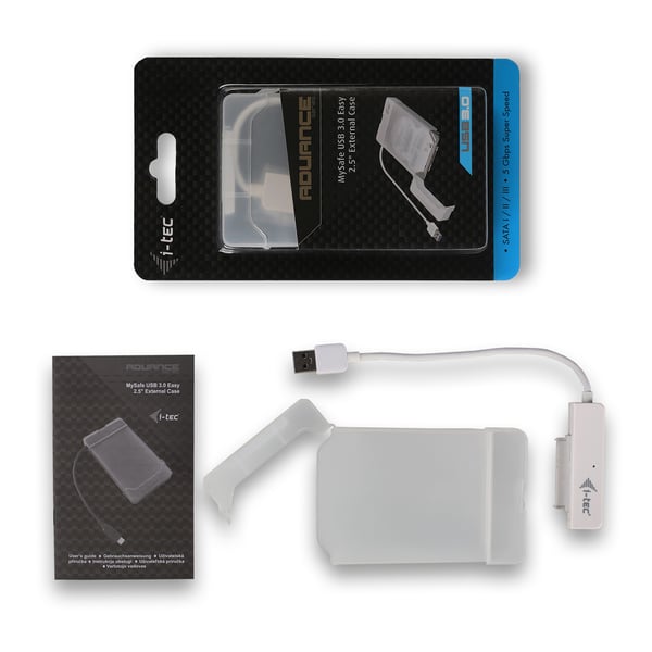 I-TEC USB 3.0 Advance MySafe Easy-kabinett 6,4cm 2,5\" Hårddiskkabinett för SATA HDD-hårddiskar, integrerad kabel, vit (MYSAFEU314)
