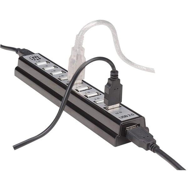 Manhattan 161572 gränssnittshubbar USB 2.0 480 Mbit/s Svart, Silver
