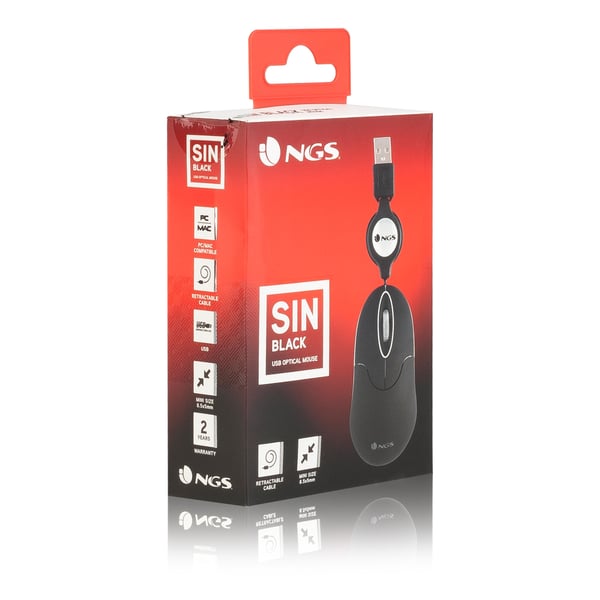 NGS SIN mus Rejse Ambidextrous USB Type-A Optisk 1000 dpi