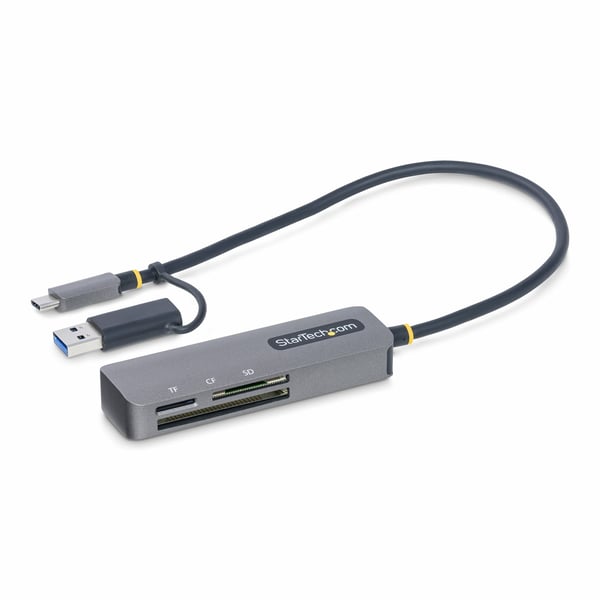 StarTech.com USB 3.0 Multi-Media-minneskortläsare, SD/microSD/CompactFlash-kortläsare, bärbar USB 5 Gbps-kortadapter, extern USB-C-kortläsare med ansluten USB-A-adapter - fungerar med alla operativsystem