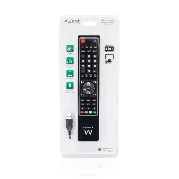 Ewent EW1570 fjernbetjening DTT, DVD/Blu-ray, Projektør, SAT, STB, Soundbar højttaler, TV, Universel, VCR Tryk på knapper
