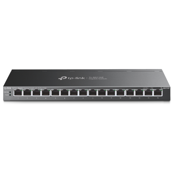TP-Link TL-SG116P verkkokytkin Hallitsematon Gigabit Ethernet (10/100/1000) Power over Ethernet -tuki Musta