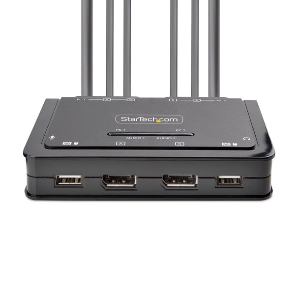 StarTech.com 2-Port Dual-Monitor DisplayPort Kabel KVM-switch, 4K 60Hz, Kompakt KVM med 1,5 m USB