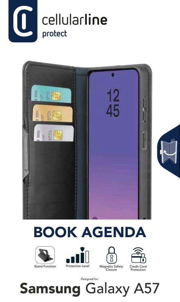 Cellularline Book Agenda 2 matkapuhelimen suojakotelo 17 cm (6.7") Folio-kotelo Musta