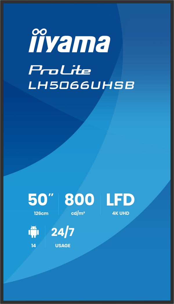 iiyama LH5066UHSB-B1AG skilte display Digital fladpaneldisplay 127 cm (50") LCD Wi-Fi 800 cd/m² 4K Ultra HD Sort Indbygget processer Android 24/7