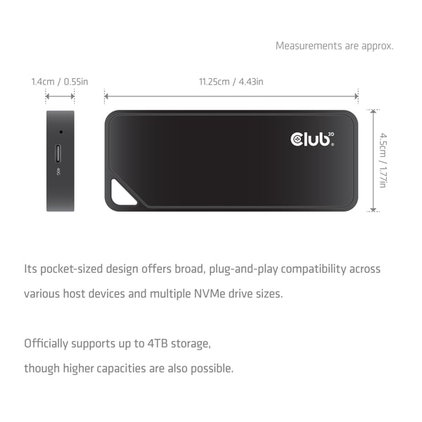 CLUB3D CAC-2510 tallennusaseman kotelo SSD-kotelo Musta M.2