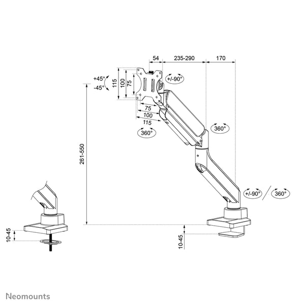 Neomounts DS70PLUS-450BL1 monitorin kiinnike ja jalusta 124,5 cm (49") Vastaanotto Musta