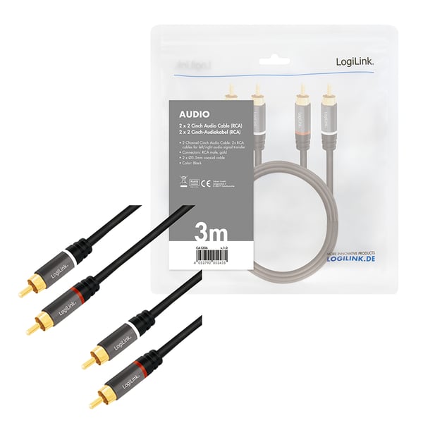 LogiLink CA1206 ljudkabel 3 m 2 x RCA Svart