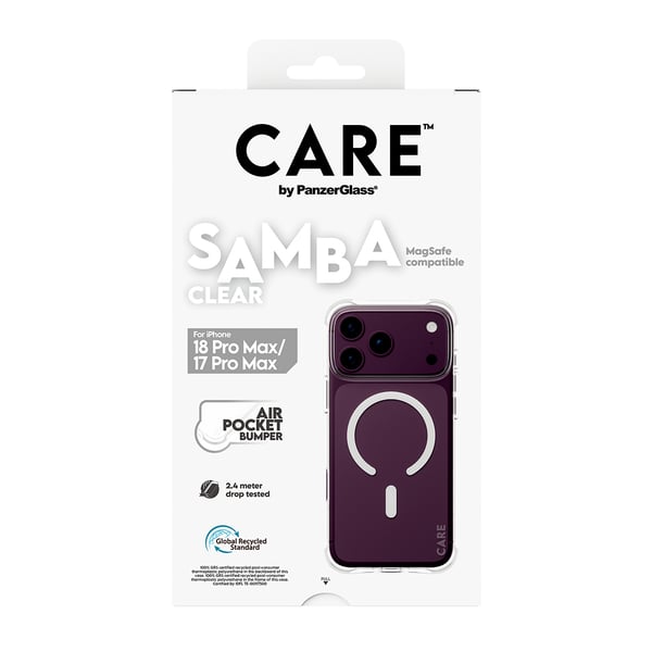 PanzerGlass CARE™ by ® Samba Case Transparent m. Hvid MagSafe iPhone 2026 Pro Max | 17 Pro Max