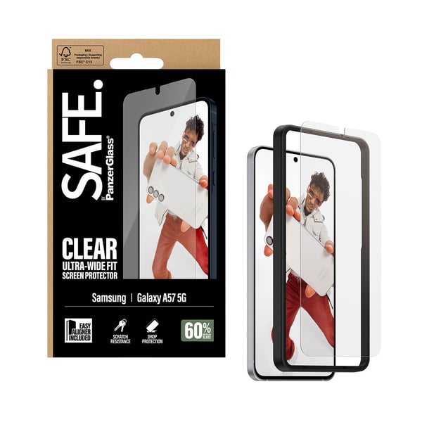 PanzerGlass SAFE. by ® Skærmbeskyttelse Samsung Galaxy A57 5G | Ultra-Wide Fit m. EasyAligner