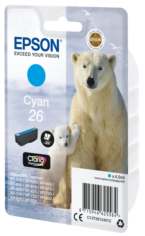 Epson Polar bear 26 Jääkarhut Claria Premium, yksittäispakkaus, syaani muste