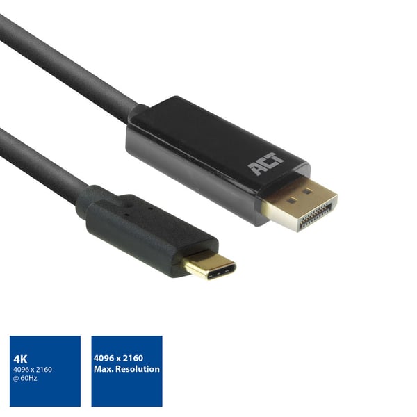 ACT AC7325 videokaapeli-adapteri 2 m USB Type-C DisplayPort Musta