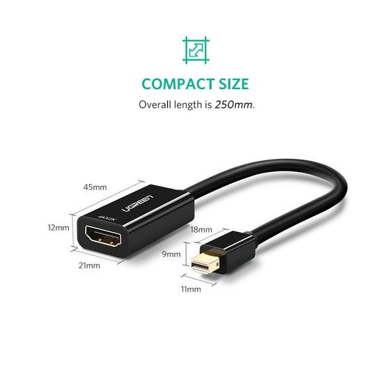 Ugreen 40360 videokabel adapter 0,25 m Mini DisplayPort HDMI Sort
