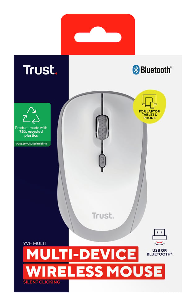 Trust Yvi+ mus Universel Ambidextrous RF trådløs + Bluetooth Optisk 1600 dpi