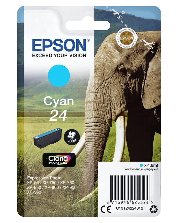 Epson Elephant 24 elefant Claria Photo HD enkeltpakke cyan blæk