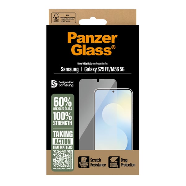 PanzerGlass ® Screen Protector Samsung Galaxy S25 FE 5G | M56 5G | Ultra-Wide Fit Genomskinligt skärmskydd 1 styck