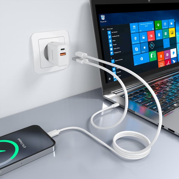 AISENS ASCH-20W2P083-W oplader til mobil enhed Mobiltelefon, Smartphone, Digitalt kamera, Universel, Tablet Hvid Vekselstrøm Hurtig opladning Indendørs