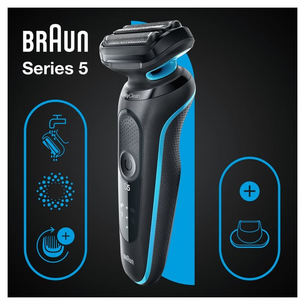 Braun Series 5 51-M1200s rakapparater för män Folierakapparat Trimmer Svart, Blå
