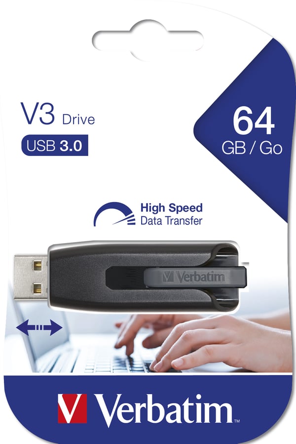 Verbatim V3 USB-sticka 64 GB USB Type-A 3.2 Gen 1 (3.1 Gen 1) Svart, Grå