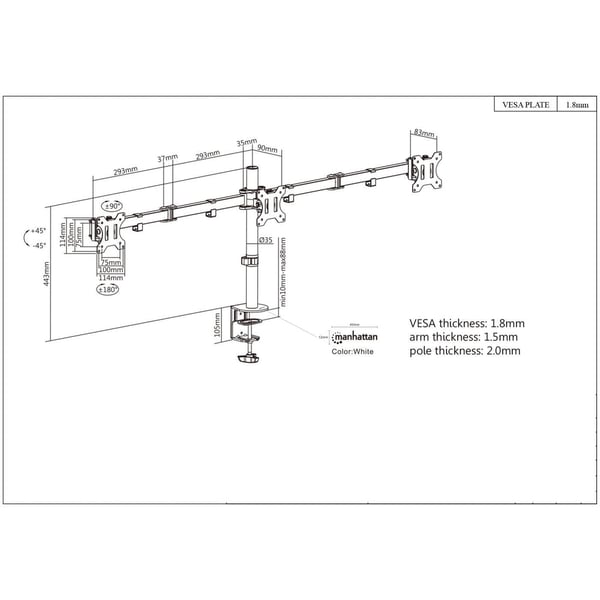 Manhattan 461658 monitorin kiinnike ja jalusta 68,6 cm (27") Vastaanotto Musta