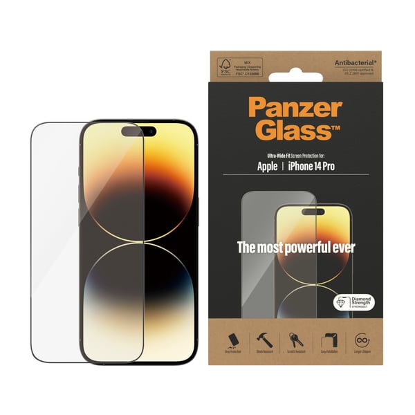 PanzerGlass ® Skærmbeskyttelse iPhone 14 Pro | Ultra-Wide Fit