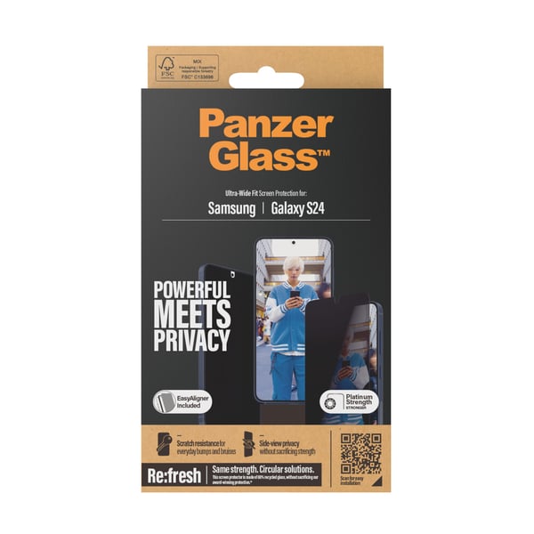 PanzerGlass ® Privacy Screen Protector Samsung Galaxy S24 | Ultra-Wide Fit w. EasyAligner Genomskinligt skärmskydd 1 styck