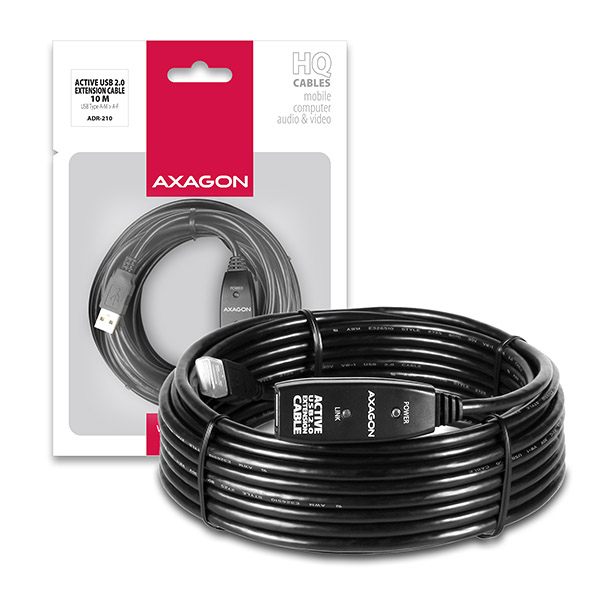 Axagon ADR-210 USB-kablar USB 2.0 10 m USB A 0,48 Gbit/s Svart
