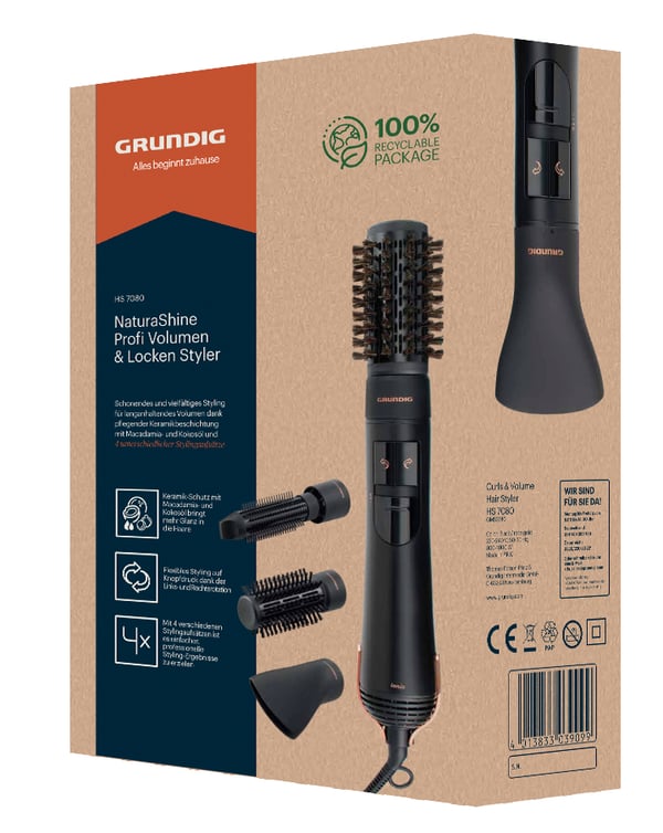 Grundig HS 7080 Kuumailmaharja Lämmin Musta, Pink gold 1000 W 1,8 m